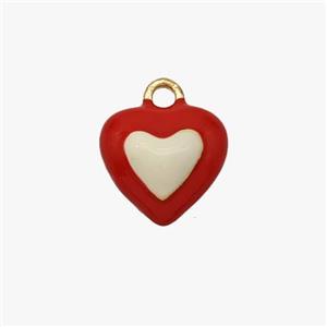 Copper Heart Pendant Red White Enamel Gold Plated, approx 10.5mm