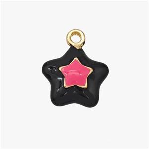 Copper Star Pendant Black Pink Enamel Gold Plated, approx 12mm