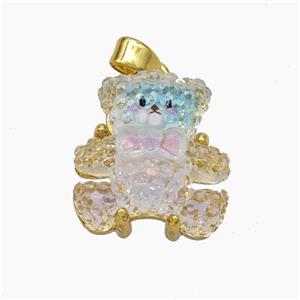 Copper Pendant pave resin bear, Gold Plated, approx 15mm