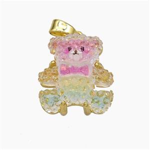 Copper Pendant pave resin bear, Gold Plated, approx 15mm