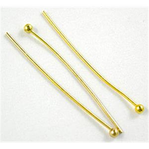 gold plated copper HeadPin with round ball, 0.5x20mm, ball:1.5mm