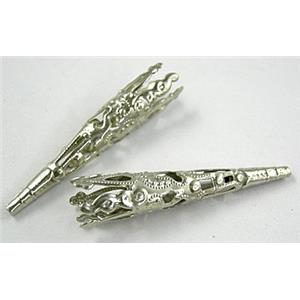 Nickel Plated Jewelry Flower Caps, 8.5mm dia, 41mm length