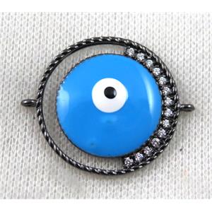 copper connector paved zircon with evil eye, black plated, approx 30mm dia