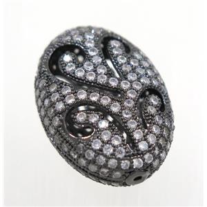 copper oval bead paved zircon, black plated, approx 19x27mm