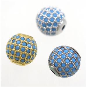 round copper beads paved zircon, mix color, approx 12mm dia