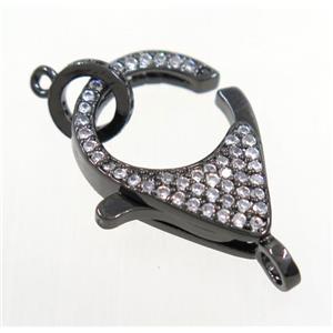 copper Lobster Clasp pave zircon, black plated, approx 16-22mm