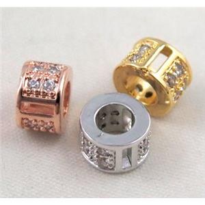 Zircon copper spacer bead, mixed color, approx 8.5x6mm, 5mm hole