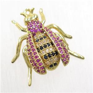copper honeybee pendant paved zircon, gold plated, approx 21-23mm