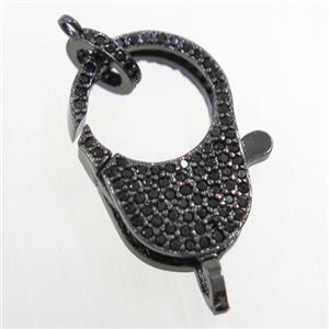copper Lobster Clasp paved zircon, black plated, approx 15-23mm