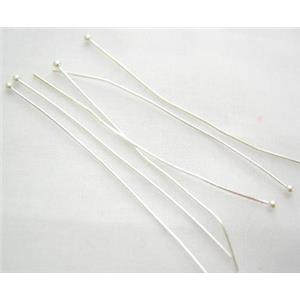 round-HeadPins, copper, silver plated, 0.6x40mm, head: 2mm