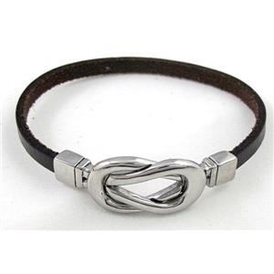 bracelet with leather cord, Stainless steel Magnetic Clasp, black, approx 6mm wide, 17x45mm, 21cm length