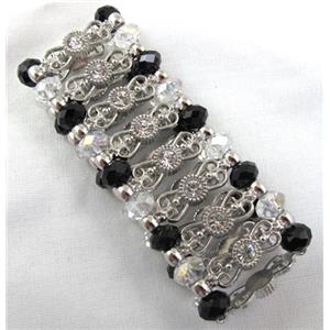 Stretchy Chinese Crystal glass Bracelet, approx 34mm wide, 6.5 inch(16.5cm) length