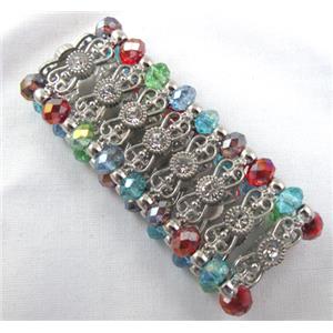 Chinese Crystal Glass Bracelet, stretchy, colorful, approx 34mm wide, 6.5 inch(16.5cm) length