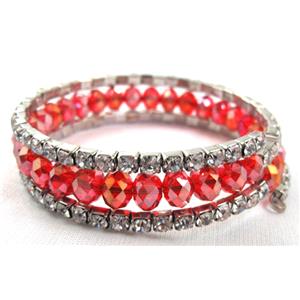red Chinese Crystal Bracelets with Rhinestone, 16mm wide, 60mm dia