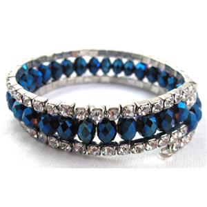 Chinese Crystal Bracelets with Rhinestone, blue, 16mm wide, 60mm dia