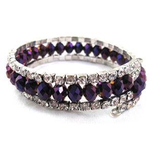 Chinese Crystal Bracelets with Rhinestone, purple, 16mm wide, 60mm dia