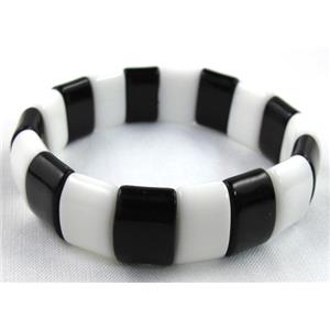 black white jasper bracelet, stretchy, 10x15mm, 8 inch length