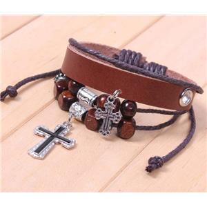 handmade bracelet with leather, alloy bead, approx 16-18cm length