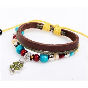 handmade bracelet with leather, alloy bead, approx 16-18cm length