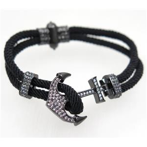 handmade bracelet with Anchor pave zircon, nylon wire, approx 50-60mm dia