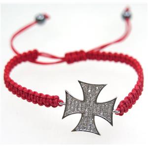 handmade bracelet with Cross pave zircon, nylon wire, approx 50-60mm dia