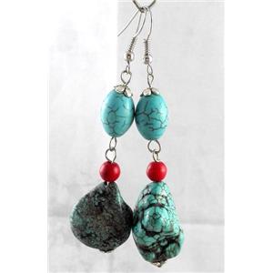 handmade earring with turquoise, copper, alloy bead, approx 30-60mm length