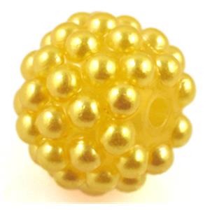 resin bead, round, yellow, 14mm dia, 2.5mm hole