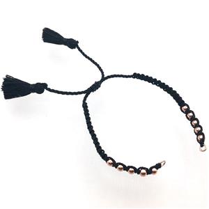 black nylon wire bracelet chain with tassel, rose gold, approx 5mm, 15cm length