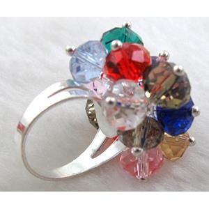 handcraft Crystal glass ring, Colorful, ring:18mm dia, glass bead:8mm