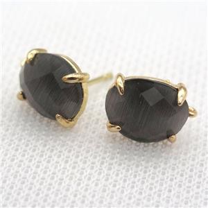 copper stud Earrings with gray crystal glass, gold plated, approx 10-12mm