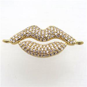 copper lip connector pave zircon, gold plated, approx 12-25mm