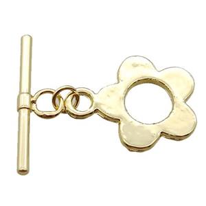 copper toggle clasp, flower, gold plated, approx 16mm, 24mm length