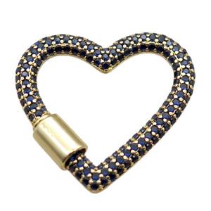 copper heart carabiner lock pendant paved zircon, screw, gold plated, approx 31-34mm