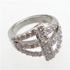 copper Rings pave zircon, Resizable, platinum plated, approx 20mm dia
