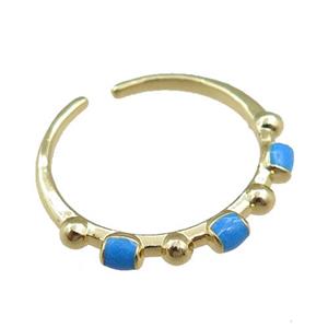 copper Rings with blue enameled, adjustable, gold plated, approx 20mm dia