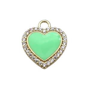 copper heart pendant pave zircon, enameled, gold plated, approx 13.5mm
