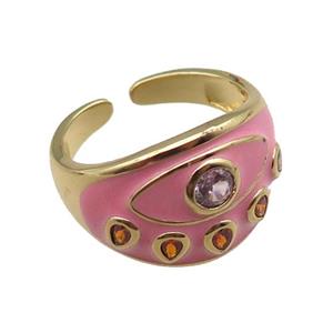 copper rings with pink enameled, adjustable, gold plated, approx 14mm, 18mm dia