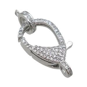 copper Lobster Clasp pave zircon, platinum plated, approx 12-23mm