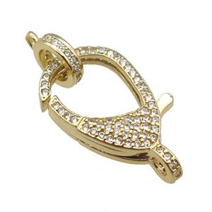 copper Lobster Clasp pave zircon, gold plated, approx 12-23mm