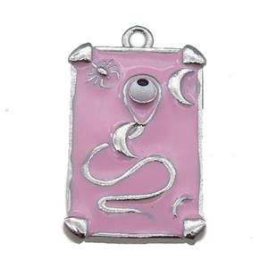 Copper Tarot Card Pendant with pink Enamel, Platinum Plated, approx 13-20mm