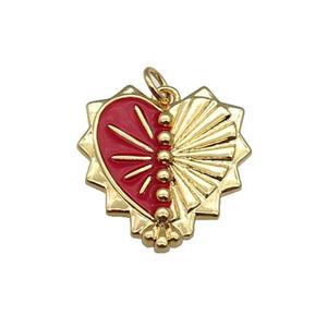 copper Heart pendant with red enamel, gold plated, approx 20-22mm