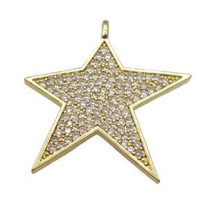 copper Star pendant paved zircon, gold plated, approx 28-30mm