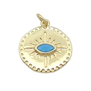 copper circle Eye pendant paved zircon, gold plated, approx 17-18mm