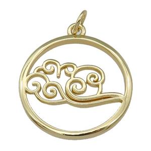 copper circle pendant with lucky cloud, gold plated, approx 25mm dia