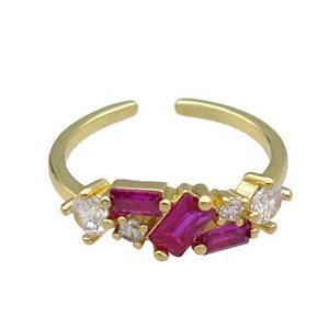 copper Ring pave hotpink zircon gold plated, approx 6mm, 18mm dia