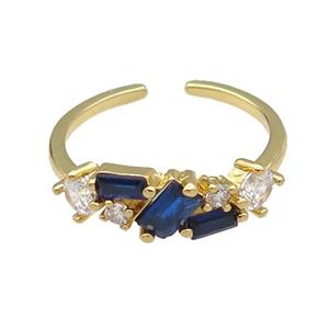 copper Ring pave blue zircon gold plated, approx 6mm, 18mm dia