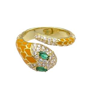 Copper Snake Ring Pave Zircon Ornage Enamel Gold Plated, approx 9.5mm, 18mm dia