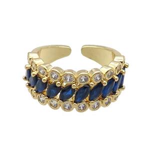 Copper Ring Pave Zircon Blue Gold Plated, approx 10mm, 18mm dia