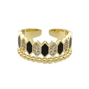 Copper Ring Pave Black Agate Zircon Gold Plated, approx 10mm, 18mm dia