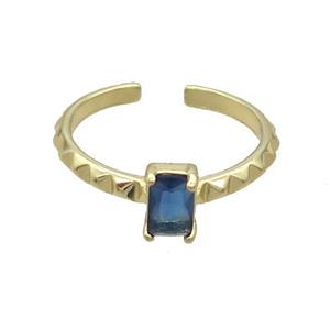 Copper Ring Pave Blue Crystal Gold Plated, approx 5-7mm, 18mm dia